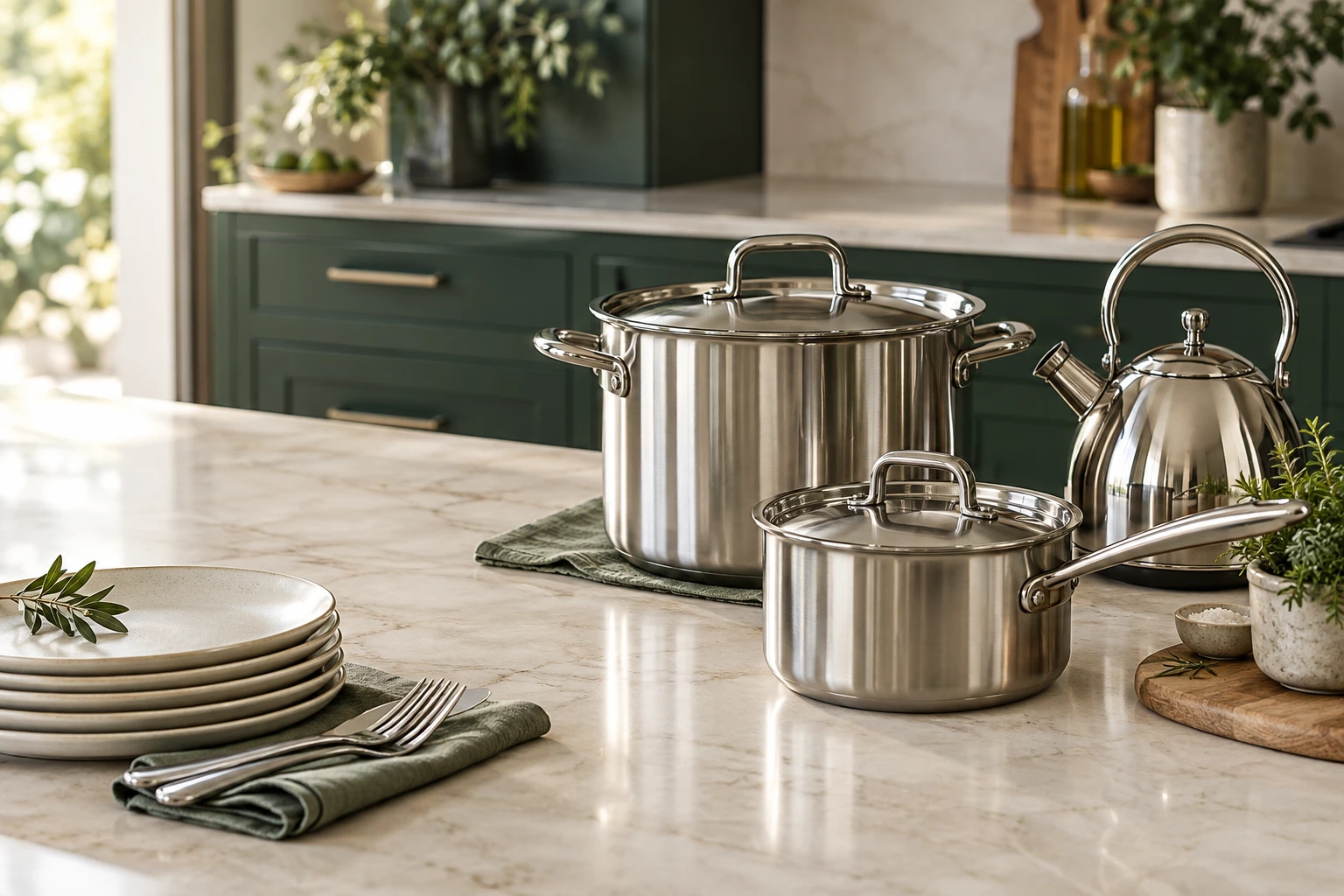 Stainless steel cookware and tableware